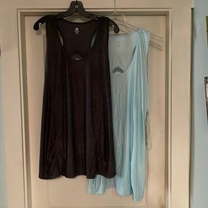 Gaiam Yoga Slim Fit Energy Tank (2) in Iced Aqua Heather & Charcoal Grey Sz 3X